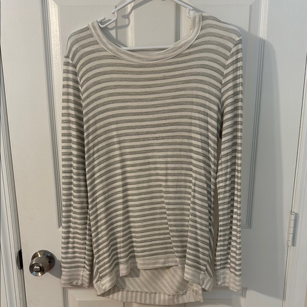 Loveappella White and Gray Ribbed Long Sleeve Hoodie